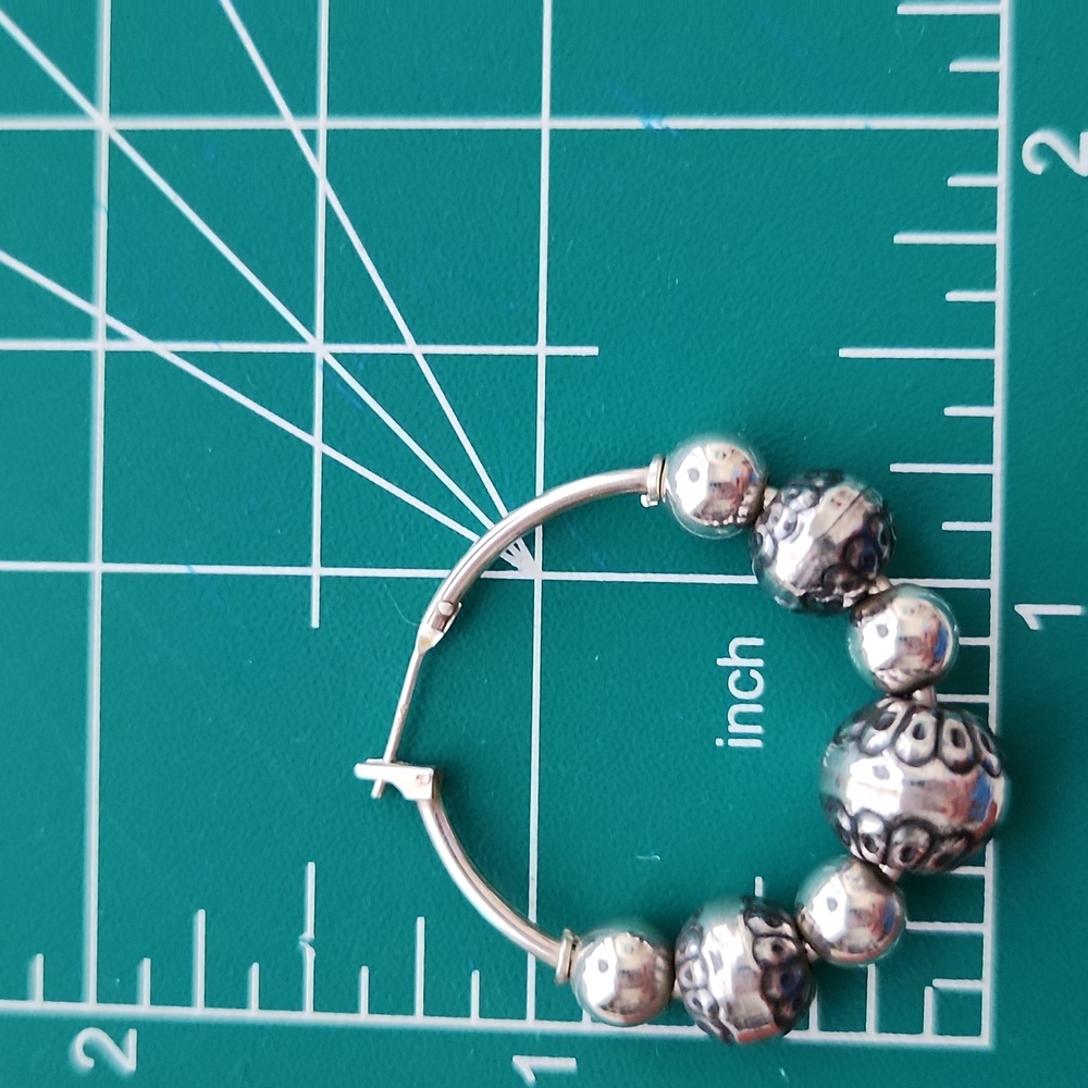 Silver 925 Hoop Earrings with Silver Balls - Picture 3 of 3